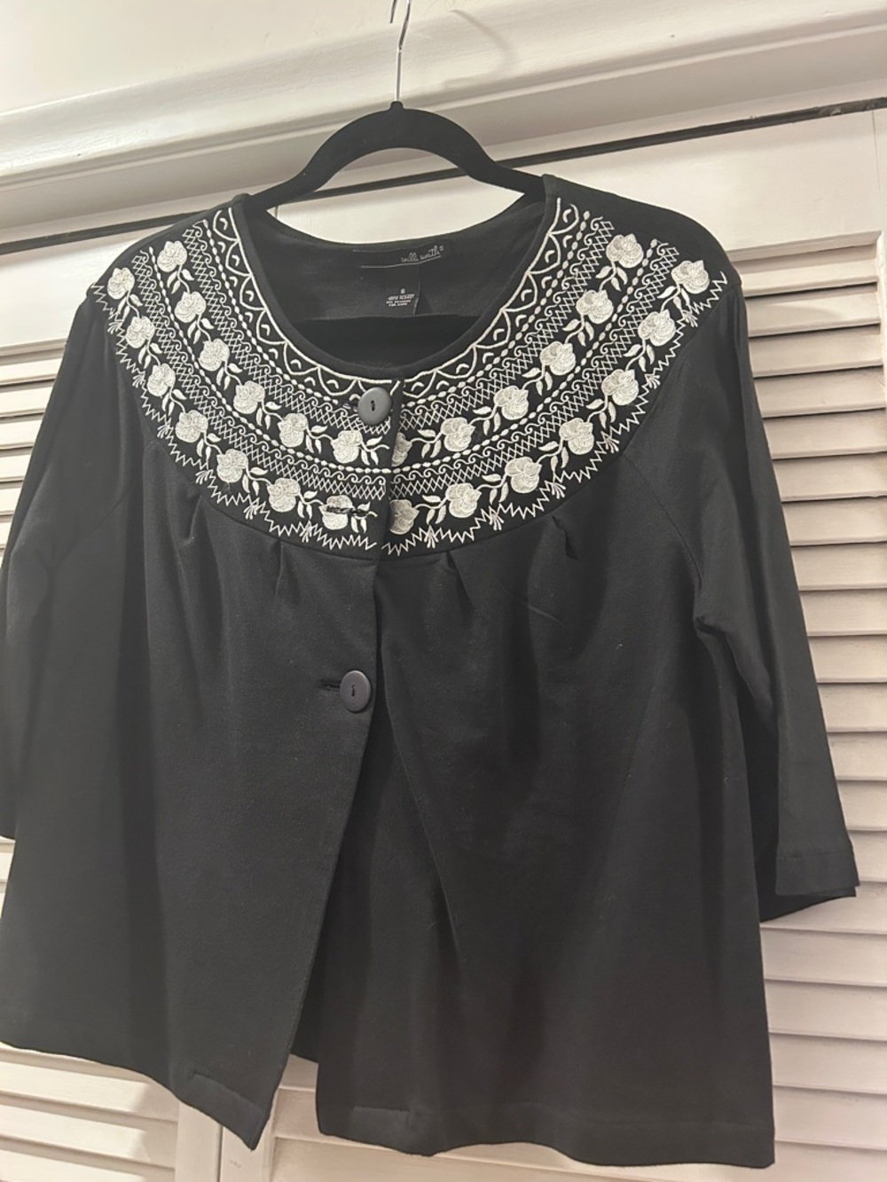 Vintage Willie Smith, top Black Embroidered Yoke Women's Top